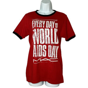 M.A.C. World AIDS Day Viva Glam Staff Red Ringer T-Shirt 3 or M